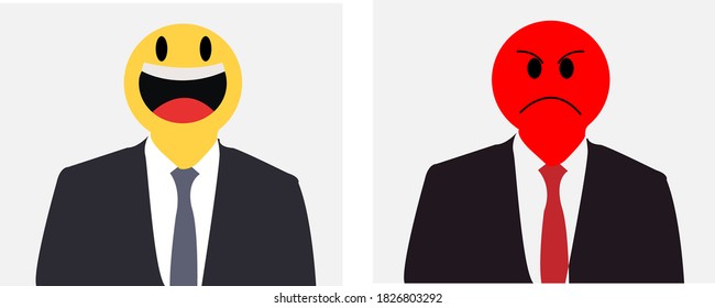 A new smile, a kind of icon. A simple emotion face icon. Icon of smile and rage. Vector illustration