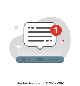 neue sms-Benachrichtigung über Smartphone-Bildschirm-Konzept Illustration flachen Design Vektor eps10. modernes grafisches Element zur Landung, leerer Zustand ui, Infografik, Symbol