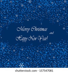 New snow on a blue background with sparkles 