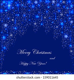 New snow on a blue background with sparkles . Vector  illustration