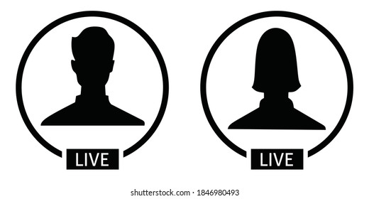 New Social media icon avatar LIVE video streaming with black color .Element for social network, web, mobile, ui, app Vector EPS 10.