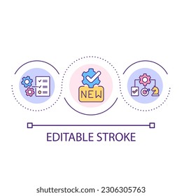 Icono de concepto de nueva solución para bucle de crecimiento empresarial. Estrategia de desarrollo corporativo abstracto de idea de línea delgada. Dibujo de contorno aislado. Trazo editable. Tipo de letra arial utilizado