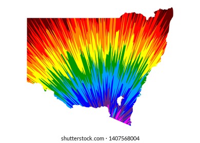 New South Wales (Australian states and territories, NSW) map is designed rainbow abstract colorful pattern, New South Wales map made of color explosion,