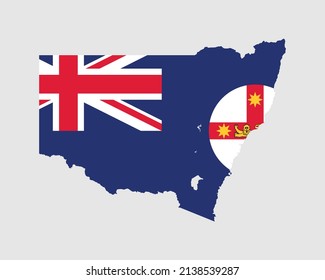 New South Wales Map Flag. Map of NSW with state flag. Australian State on the east coast of Australia. Vector illustration Banner.