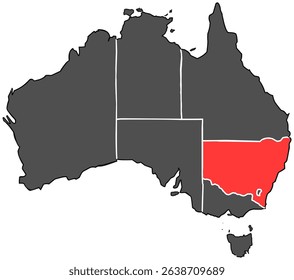 New South Wales map in red , Australia map Highlighting New South Wales Country