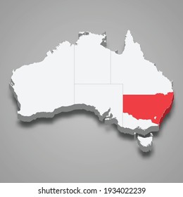 New South Wales region location within Australia 3d isometric map