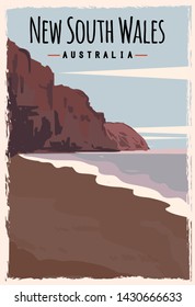 New South Wales retro poster. NSW travel illustration. States of Australia greeting card.