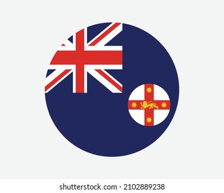 New South Wales Round Flag. NSW, Australien Circle Flag. Australian State Circular Shape Button Banner. EPS-Vektorgrafik.