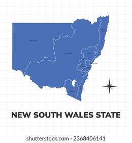 New South Wales State Map Illustration. Karte des Staates in Australien