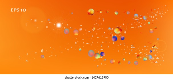 New space and signs confetti. Background smooth. Minimal colorific illustration. Super Ultra Wide themed background. Colorful clean abstraction. Orange red main theme.