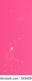 New space and signs confetti. Background graphic. Minimal colorific illustration. Remarkable Ultra Wide universe background. Colorful clean abstraction. Magenta color theme.