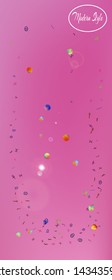 New space and signs confetti. Signs colorific illustration. Background blend. Ultra Wide background art inspire. Colorful pure abstraction. Pink colored theme.
