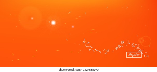 New space and signs confetti. Usefull colorific illustration. Background colorful. Colorful great space Ultra Wide background. Colorful clear abstraction. Orange red main theme.