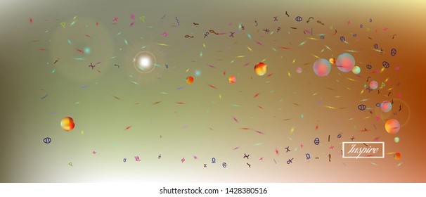 New space and signs confetti. Usefull colorific illustration. Background wallpaper. Light Ultra Wide background. Colorful net abstraction. Fancy colored.