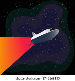 new spaceship in space background , design, banner, artwork. Vector illustration.