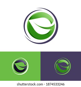 new special simple green on the circle leaf logo design vector elements