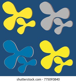 New splats splashes and blobs of brightly colored paint isolated on background.