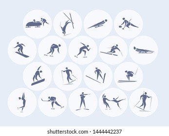 New sports icons and sports symbols, winter sports on white background