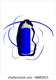 New spray can with blue paint on a white background