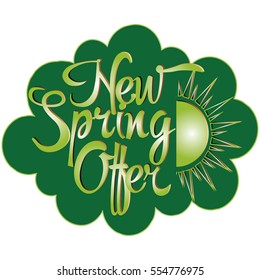 New spring offer. Isolated on white. Lettering calligraphic  text banner.
