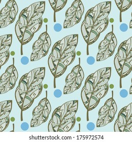 New spring seamless pattern. Ornamental trees and circles. Vector.