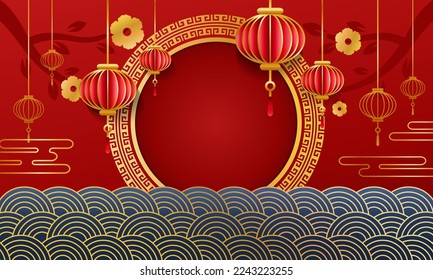 New Spring New Year Red Chinese Style Background. Chinese New Year celebration background