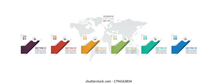 New square design use for presentation about advertising business planning has six steps in process of work.vector infographic.