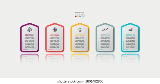 New square five sections used for announcements and communications,presentation and report.infographic design.