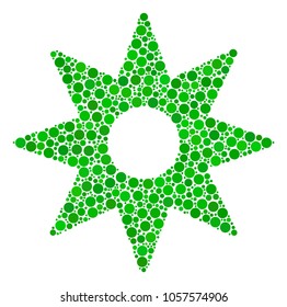 New Star composition of filled circles in various sizes and color tinges. Circle dots are composed into new star vector collage. Vector illustration.