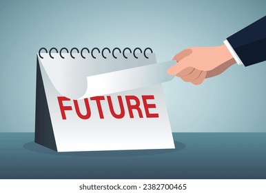New start, get over and move on, time fly, working project plan or reminder concept. businessman turning page on calendar.