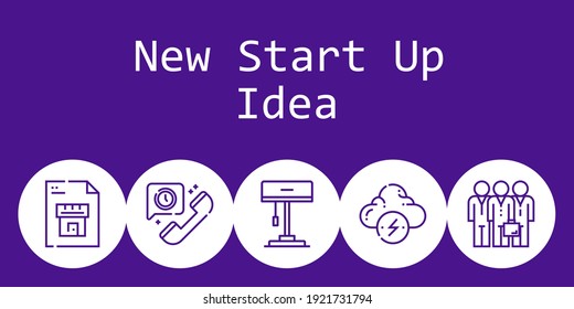 new start up idea background concept with new start up idea icons. Icons related blueprint, brainstorm, teamwork, telephone, lamp