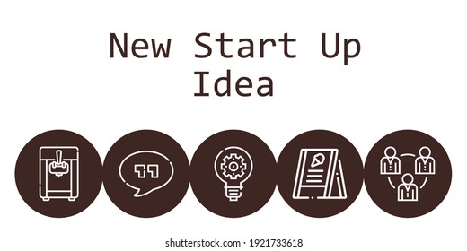 new start up idea background concept with new start up idea icons. Icons related teamwork, idea, ice cream machine, menu, quotes
