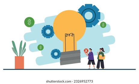 New startup idea with modern technology development vector illustration. Time sensitive project team with breakthrough. Vector Illustration