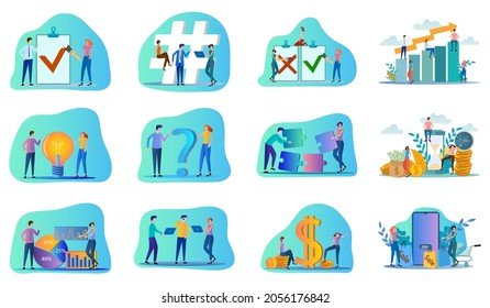 New startup,video conference,sale,time management,teamwork.A set of flat icons vector illustrations on the topic of business and technology.
