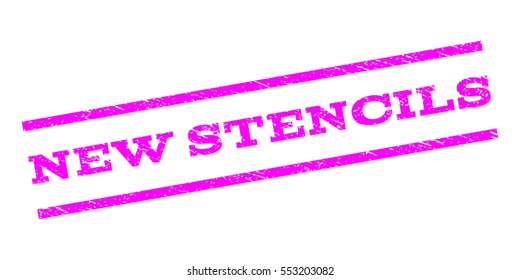 New Stencils watermark stamp. Text caption between parallel lines with grunge design style. Rubber seal stamp with dirty texture. Vector magenta color ink imprint on a white background.