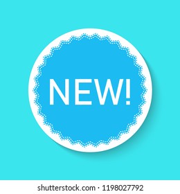 New sticker icon isolated on a blue background. Blue color special offer tag. Simple realistic design. Flat style vector illustration.