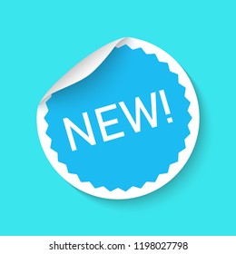 New sticker icon isolated on a blue background. Blue color special offer tag. Simple realistic design. Flat style vector illustration.