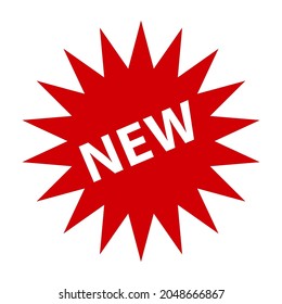 Icono de pegatina nueva. Ilustración vectorial estilo símbolo icónico plano, color rojo sobre fondo blanco. Diseñado para interfaces web y software.