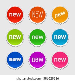 New sticker set. Vector sale banner for web store. Product stickers with offer. Promotional corner located element. Color splash label, tag, badge, icon with text. Accent promotion flyer, frame design