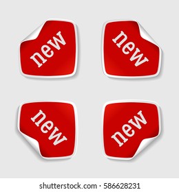 New sticker set. Vector sale banner for web store. Product stickers with offer. Promotional corner located element. Color splash label, tag, badge, icon with text. Accent promotion flyer, frame design