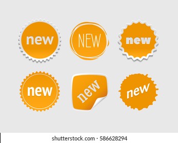 New sticker set. Vector sale banner for web store. Product stickers with offer. Promotional corner located element. Color splash label, tag, badge, icon with text. Accent promotion flyer, frame design