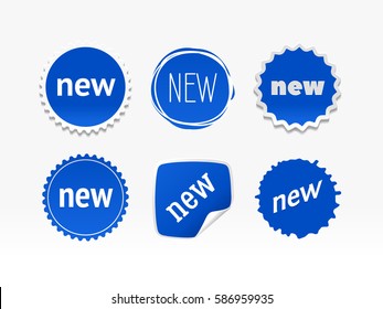 New sticker set. Vector sale banner for web store. Product stickers with offer. Promotional corner located element. Color splash label, tag, badge, icon with text. Accent promotion flyer, frame design