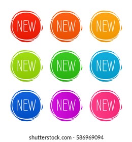 New sticker set. Vector sale banner for web store. Product stickers with offer. Promotional corner located element. Color splash label, tag, badge, icon with text. Accent promotion flyer, frame design