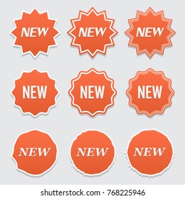 New sticker set. Vector sale banner for web store. Product stickers with offer. Promotional corner located element. Color splash label, tag, badge, icon with text. Accent promotion flyer, frame design