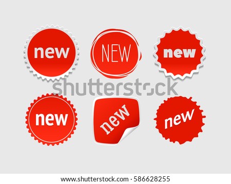 New sticker set. Vector sale banner for web store. Product stickers with offer. Promotional corner located element. Color splash label, tag, badge, icon with text. Accent promotion flyer, frame design