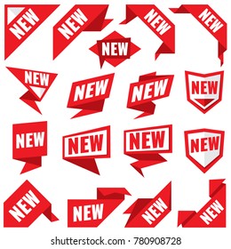New stickers vector modern labels and corner red banners. New label corner, tag banner sticker illustration