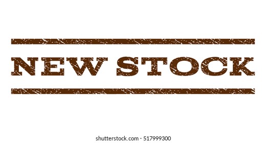 New Stock watermark stamp. Text tag between horizontal parallel lines with grunge design style. Rubber seal stamp with unclean texture. Vector brown color ink imprint on a white background.