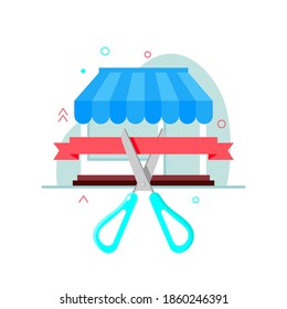 new store, shop, franchise opening concept metaphor illustration flat design vector, simple and modern style graphic elements for website, web pages, templates, infographic, web banners