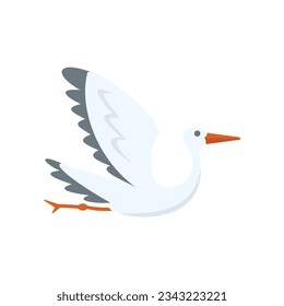 New stork icon flat vector. Fly bird. Nest crane isolated