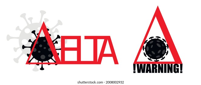 New strain of coronavirus Delta warning. Vector illustration.